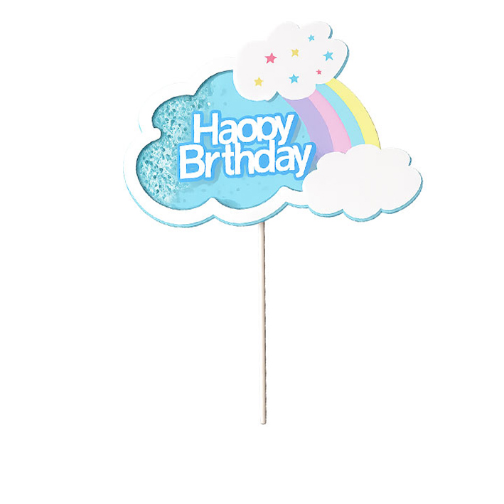 توبر كيك ازرق 7200 Happy Birthday مع قوس قزح وبرق