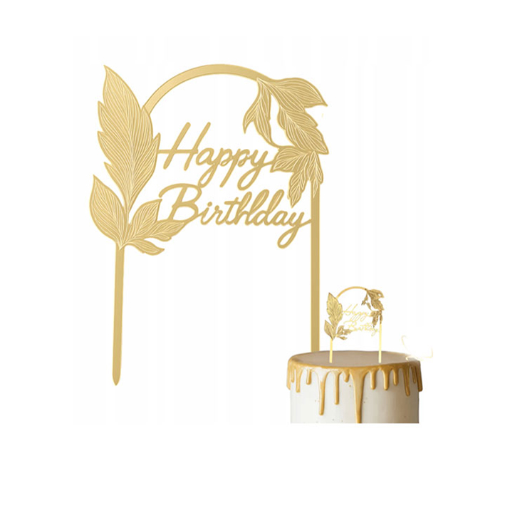 توبر كيك ذهبي 7237 Happy Birthday  قوس مع ورق شجر