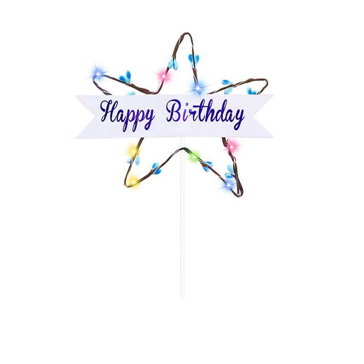 توبر كيك مضيء شكل نجمة HAPPY BIRTHDAY