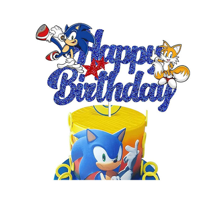 توبر كيك ازرق سونيك HAPPY BIRTHDAY