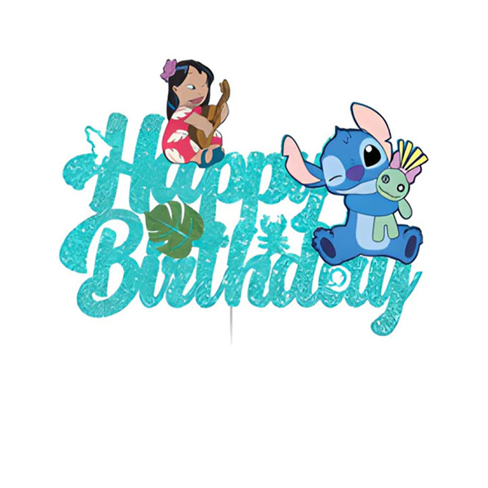 توبر كيك ازرق ستيتش + ليلو HAPPY BIRTHDAY