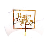 توبر كيك ذهبي Happy Birthday مع اطار مربع