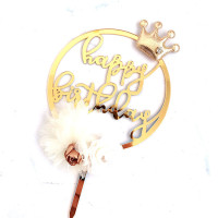 توبر كيك ذهبي دائري Happy Birthday مع تاج