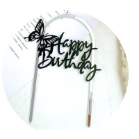 توبر كيك فضي Happy Birthday قوس مع فراشة