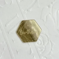 توبر كيك ذهبي سداسي 5 سم 7082 Happy Birthday