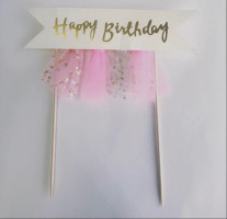 توبر كيك ابيض - ذهبي happy birthday