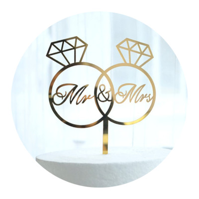 توبر كيك ذهبي خواتم مع الماسة Mr&Mrs