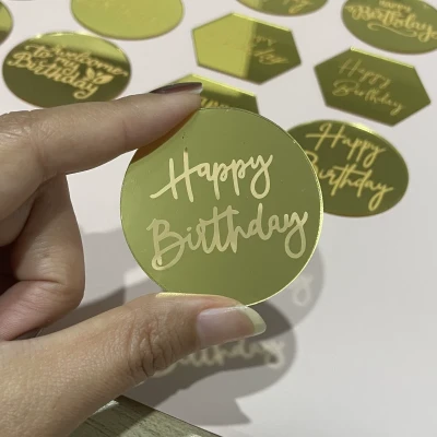 توبر كيك ذهبي - اخضر دائري 5 سم 7080 Happy Birthday