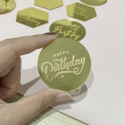 توبر كيك ذهبي - اخضر دائري 5 سم 7081 Happy Birthday