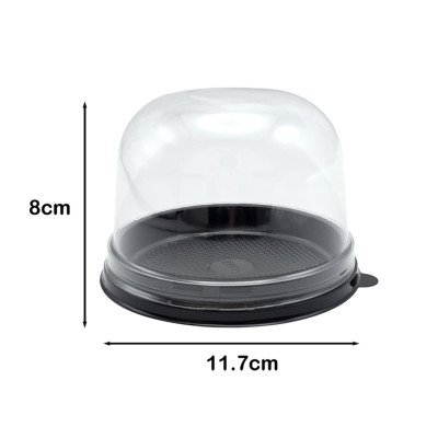علبة كيك بلاستيك غطاء شفاف نصف كرة + قاعدة اسود قطر 11.7 سم ارتفاع 8 سم عدد 50