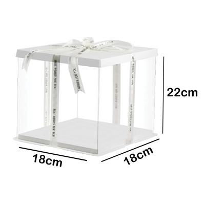 علبة كيك مربع بلاستيك شفاف ابيض 18 سم ارتفاع 22 سم