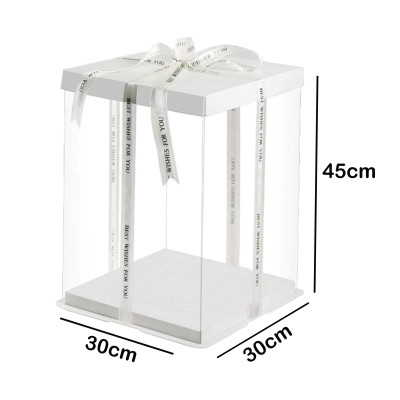 علبة كيك مربع بلاستيك شفاف ابيض 30 سم ارتفاع 45 سم