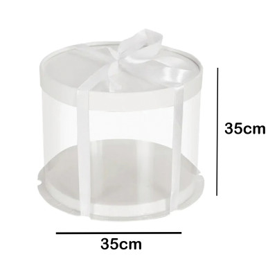 علبة كيك دائري بلاستيك شفاف ابيض 35 سم ارتفاع 35 سم