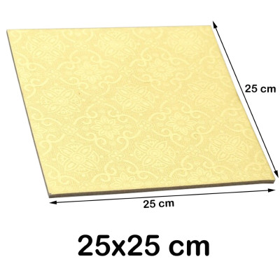 صحن كيك مربع ذهبي - فضي 25 سم سماكة 2.5 ملم عدد 1
