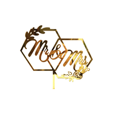 توبر كيك ذهبي سداسي mr & mrs