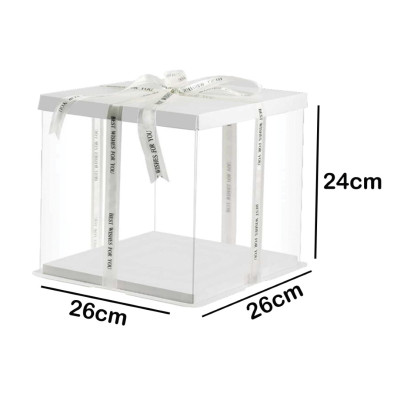 علبة كيك مربع بلاستيك شفاف ابيض 26 &times; 26 سم ارتفاع 24 سم