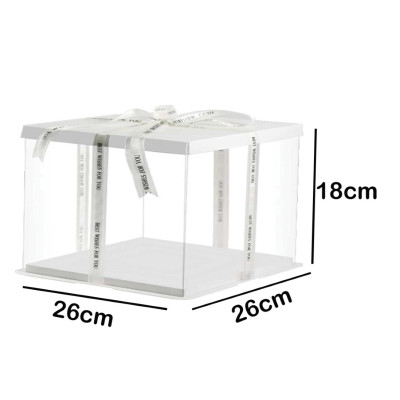 علبة كيك مربع بلاستيك شفاف ابيض 26 &times; 26 سم ارتفاع 18 سم