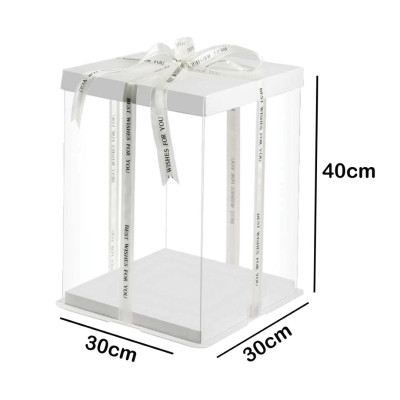 علبة كيك مربع بلاستيك شفاف ابيض 30 &times; 30 سم ارتفاع 40 سم